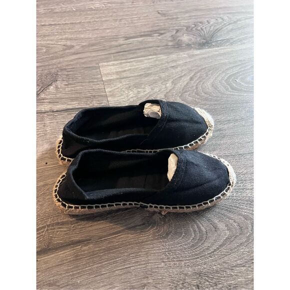 Cousu Main Kids  Flat Slip On Canvas Espadrilles Black - Picture 2 of 5